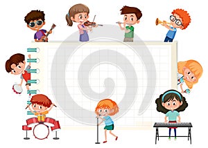 Empty banner with many kids cartoon character