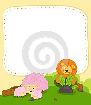 Empty banner template with lion hunting a sheep