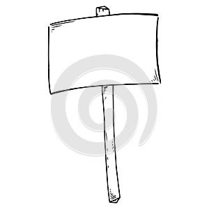 Empty banner. Transparency without text. Banner on a wooden hilt. Simple hand drawn icon. Vector illustration