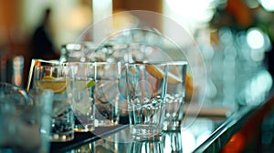 An empty bar at a networking event with nonalcoholic mocktails and refreshments available instead photo