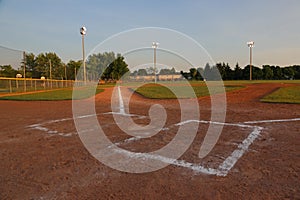 Empty Baseball Field at Dusk