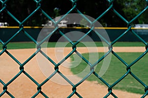 Empty Baseball Field through Fence