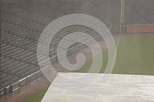 Empty baseball stands in rain delay