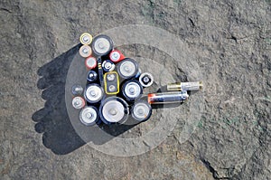 Empty batteries pollution concept