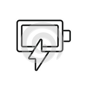 Empty battery level, in line design. Empty, Battery, Level, Low, Power, Energy, Depleted on white background vector photo