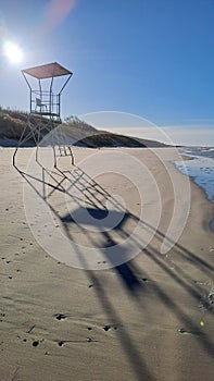 Empty baywatch base on the sea beach