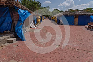 empty bazaar at Shilparamam, the Model village with museum, due to coronavirus pandemic