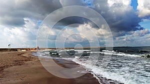 Empty beach of the black sea and soon the storm