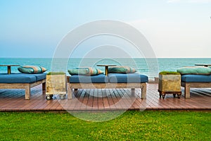empty beach chair sofa with sea view