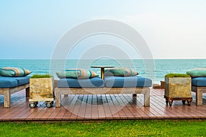 empty beach chair sofa with sea view