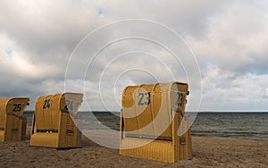 Empty beach chairs on the beach of the island of Poel
