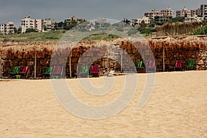 empty beach huts on a Lebanon beach