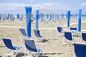 Empty beach, italy, mediteranean coast, symbolic for vacation restrictions due to coronavirus lockdown