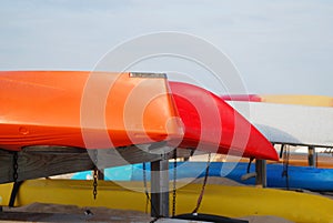 Empty beach with kayak during coronavirus lockdown days