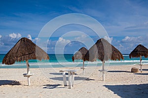 On the empty beach in Playa del Carmen, Mexico