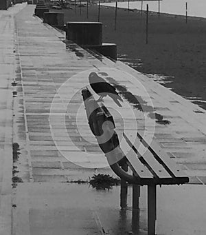 Empty beach on a rainy day