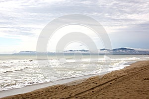 Empty beach after the storm on italian coast tuscany