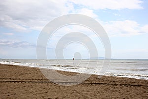 Empty beach after the storm on italian coast tuscany