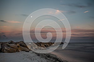 Empty beach at sunsent