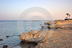 Empty beach at sunset, Marsa Alam, Egypt