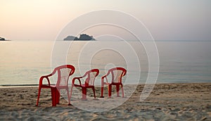 Empty beach three chair
