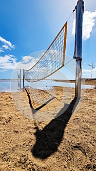 Empty beach volleyball court on a sunny day