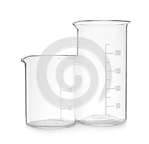 Empty beakers on background. Laboratory glassware