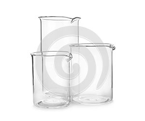 Empty beakers for laboratory analysis on background