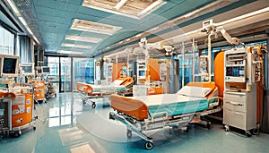 Empty Beds in a Modern Hospital Intensive Care Unit - Generative Ai