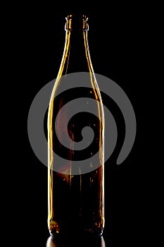 Empty beer bottle on black