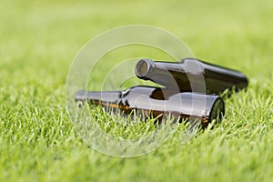 Empty beer bottles in the grass