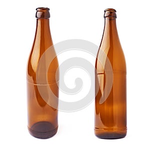 Empty beer glass bottle isolated over white background