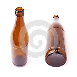 Empty beer glass bottle isolated over white background