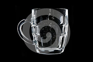 Empty beer mug on black background