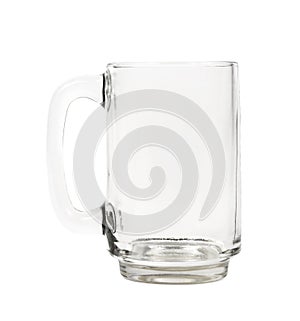 Empty beer mug on white