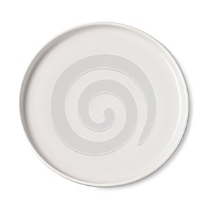 Empty beige ceramic plate isolated on white, top view