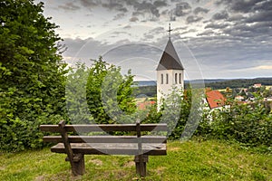 Empty bench at the church