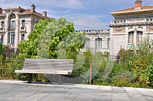 Empty bench in the city, a place of rest