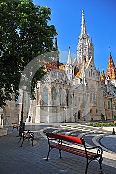 Empty bench at the gothic church