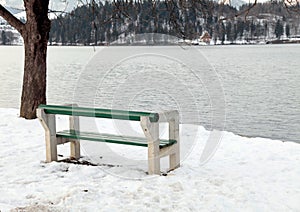 Empty bench on Lake Bled, Slovenia