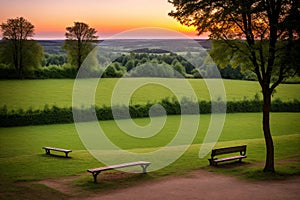 Empty bench on land at sunset Mensfelder Kopf- Hesse- Germany made with Generative AI