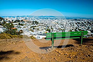 Empty bench overlooking the San Francisco skyline