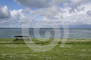 Empty bench overlooking Solent photo