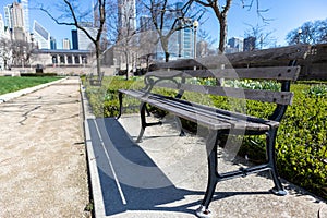 Empty Bench at a Park along Michigan Avenue in Downtown Chicago during Spring