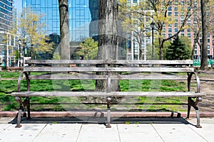 Empty Bench at a Park during Spring in Long Island City Queens New York