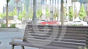 Empty Bench on Street in the Moning photo