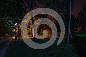 Empty bench swing at nobody night park. Lonelyness concept