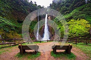 Empty benches at the Catarata del Toro waterfall in Costa Rica