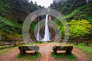 Empty benches at the Catarata del Toro waterfall in Costa Rica photo