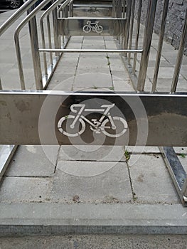 empty bicycle parking near shopping mall